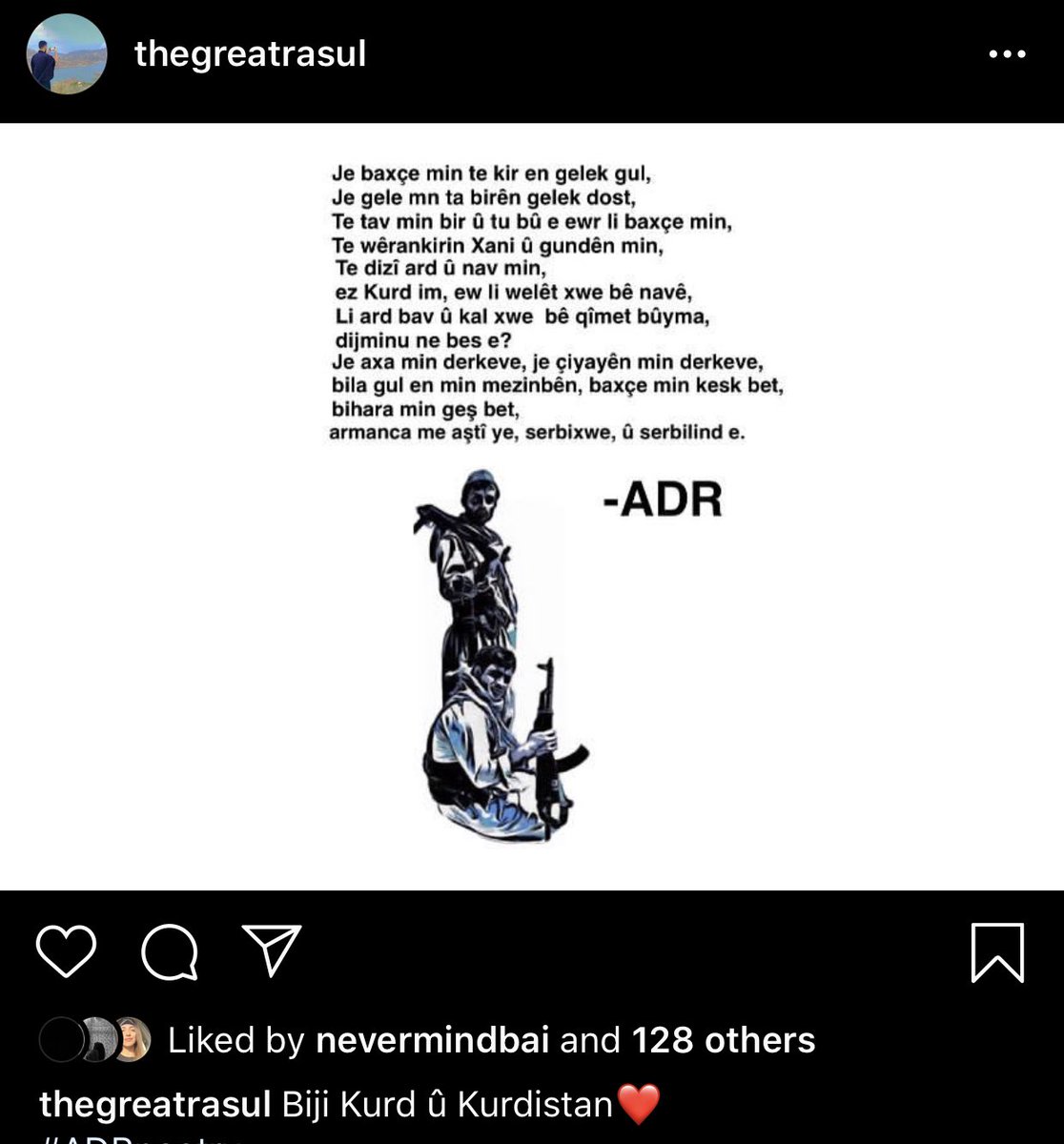 @/thegreatrasul on instagram,  @ahmedrasull on twitter. Kurdish poetry 