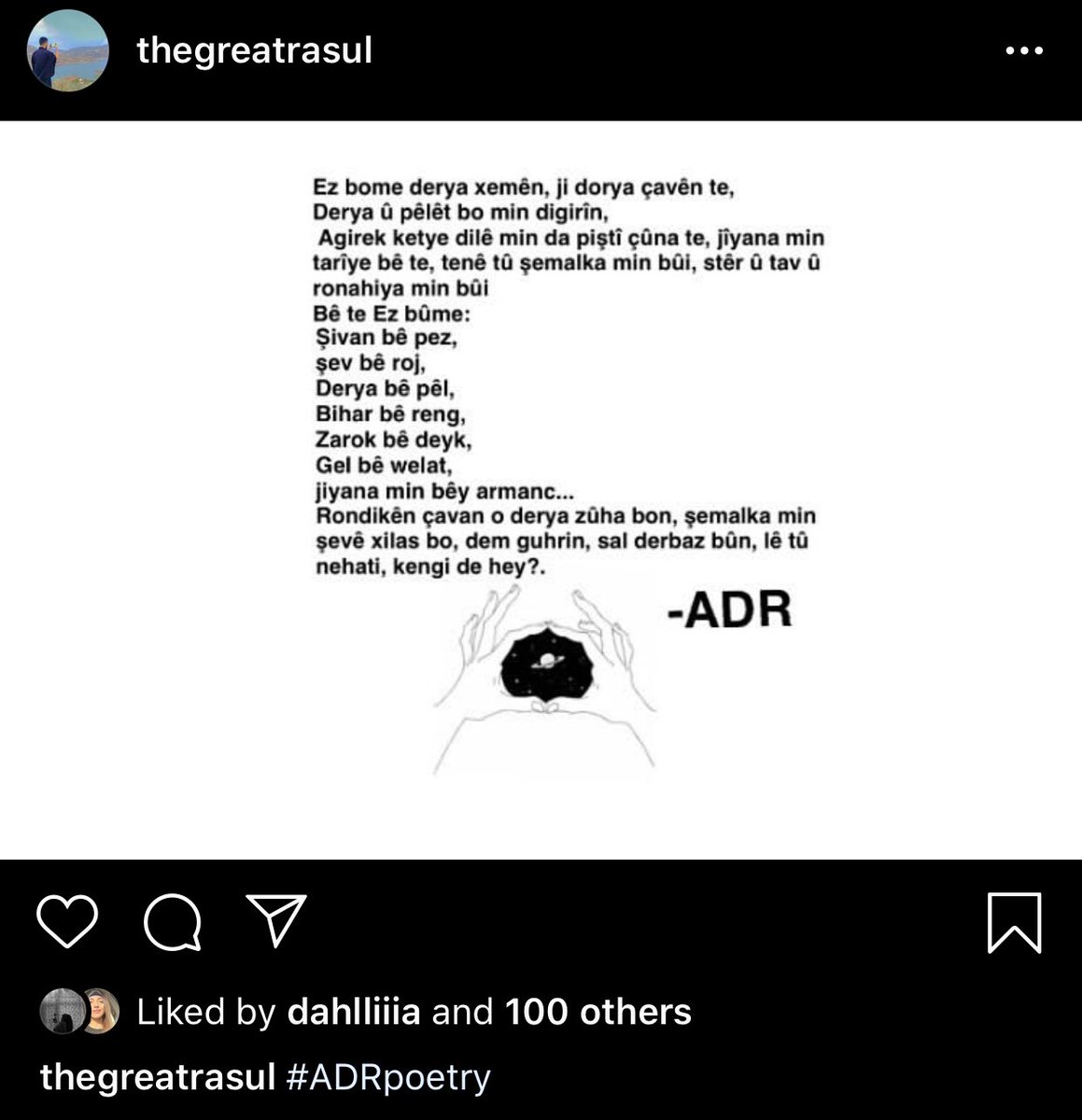 @/thegreatrasul on instagram,  @ahmedrasull on twitter. Kurdish poetry 