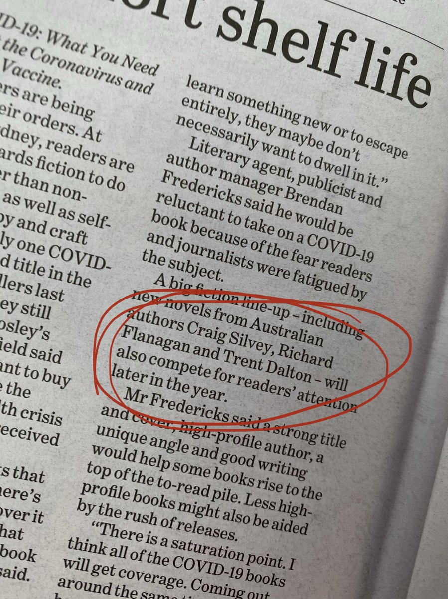 With all due respect to Craig, Richard and Trent, I reckon there could have been a little more gender rep in this sentence in  @theage, considering big fiction still coming in 2020 includes  @janeharperautho, Sofie Laguna,  @lauraelvery,  @victorialhannan & ME!!