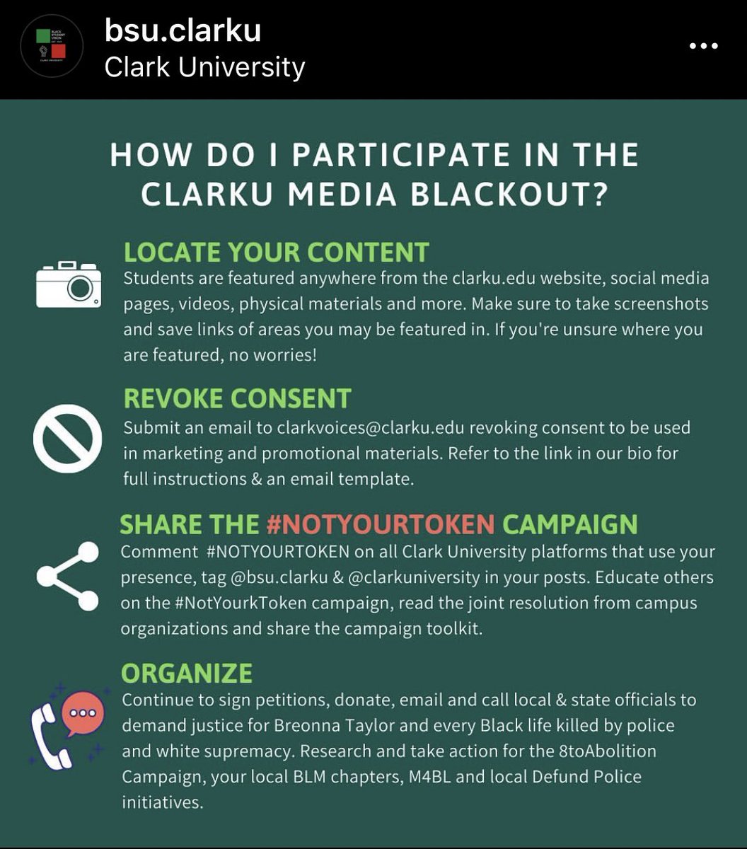 heyhey_hazel's tweet image. Shoutout to Clark University’s Black Student Union/student council #notyourtoken campaign !! Your school could do it too ;) ;)