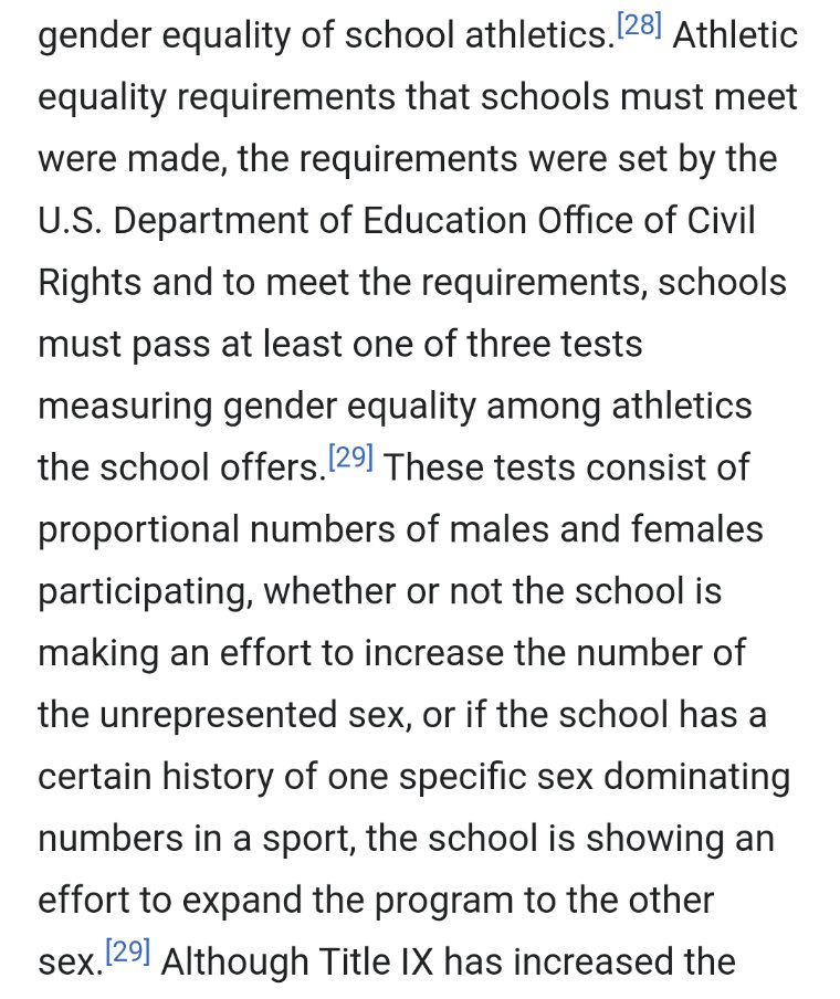 WellOkTurns out regulators implemented a test that mandated equal participation for men and women in athletics Little cack-handed and invasive but not likeBad bad rightJust killed off a bunch of less popular mens sports