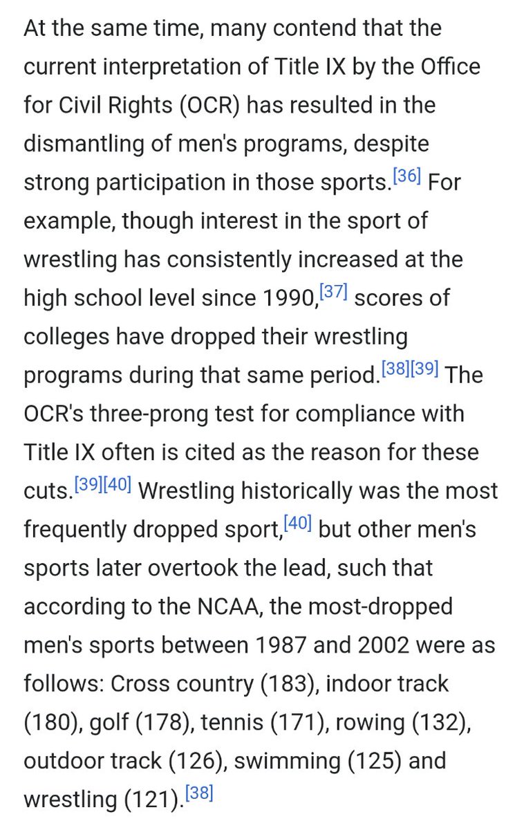 WellOkTurns out regulators implemented a test that mandated equal participation for men and women in athletics Little cack-handed and invasive but not likeBad bad rightJust killed off a bunch of less popular mens sports