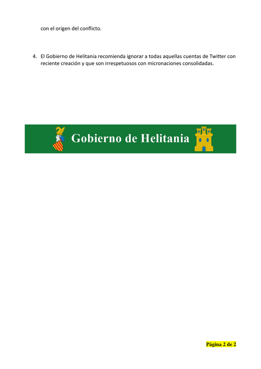 Desde Helitania siempre abogamos por el diálogo, el entendimiento y la paz. 

▶️Comunicado oficial del Gobierno de Helitania respecto a los actos ocurridos durante los últimos dos días: