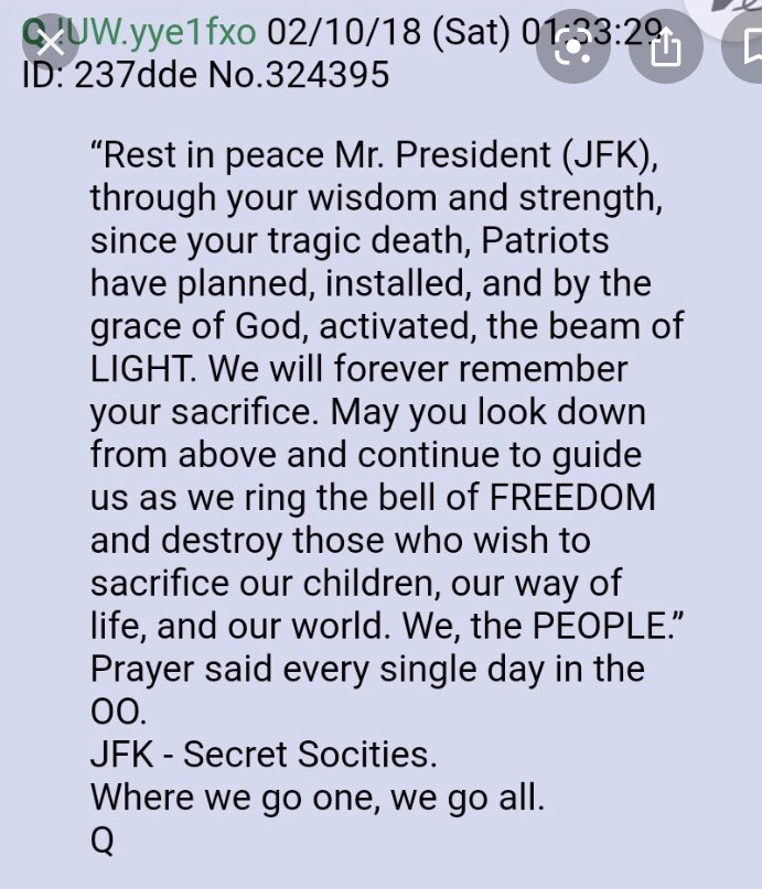 Loggerhead_'s tweet photo. @TargetedMadison @4TruthMack 17th letter of alphabet...
#DJT was 17 when his president #JFK was assassinated. My theory is his motivation in running was retribution & JUSTICE.
DJT meticulous & strategic. Less than 12 hrs after I posted my theory...#QOTUS posted⬇️
@Qanon76
@DanPeacock12
@John_F_Kennnedy https://t.co/eQvfGD6NEx