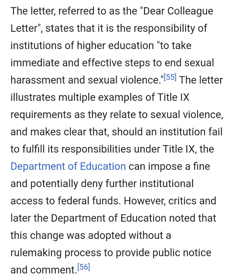 and of course the Obama administration had its own trick's to playin summary, a letter sent to universities from the Ed sec (1) stipulated that schools could be sued if they permitted a "hostile environment," and (2) set atrocious rules for university quasijudicial inquiries