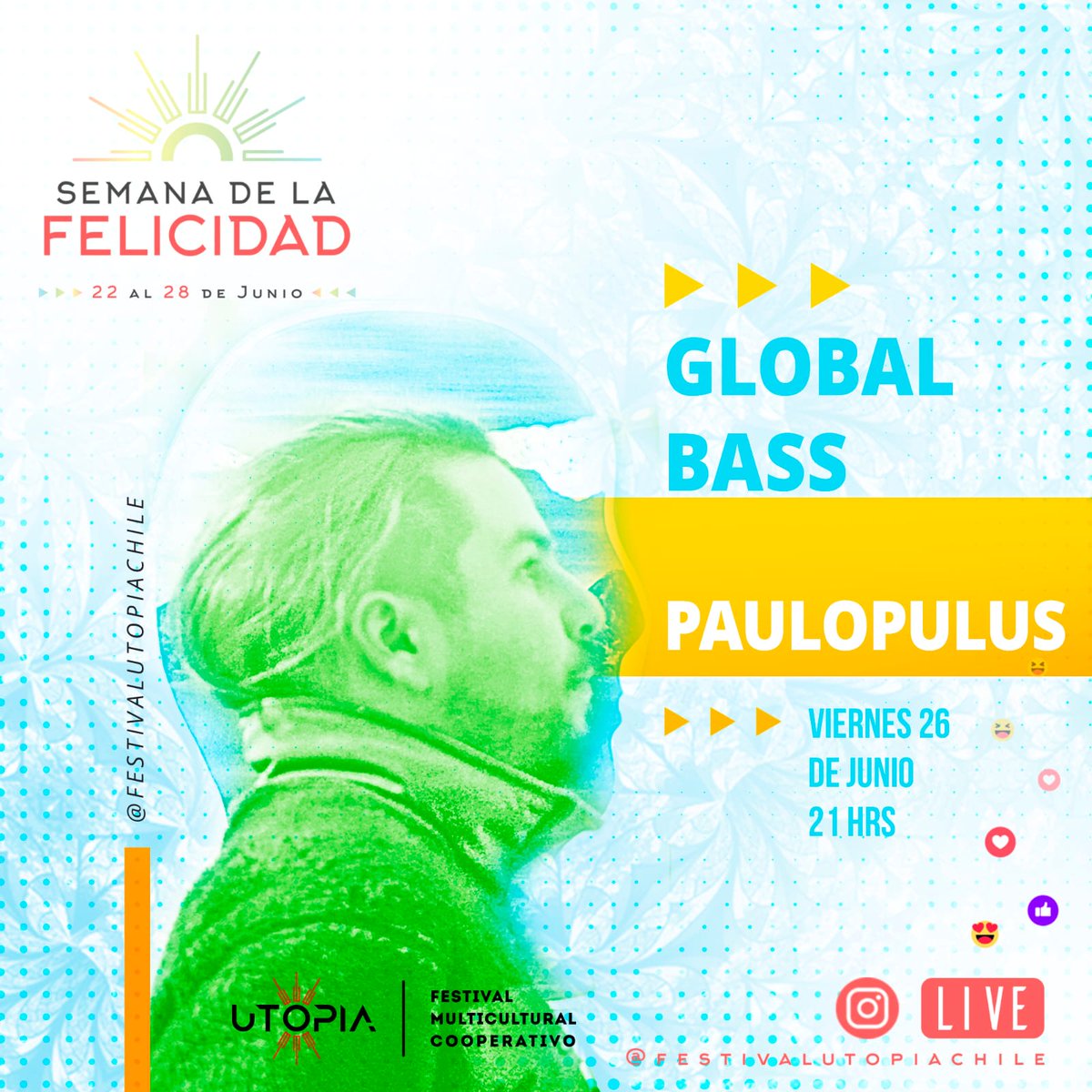 PAULOPULUS YA EN VIVO! 🔥🔥 PAULOPULUS
"Viaje de mixturas" es uno de los discos del productor <a href="/paulopulus/">paulo pereyra vilaza</a> nos entrega un verdadero viaje desde Colombia y Perú hasta el sur incluso rescatando ritmos africanos.  Súmate al viaje! ❤️

📣 LIVE INSTAGRAM ⤵️
instagram.com/festivalutopia…