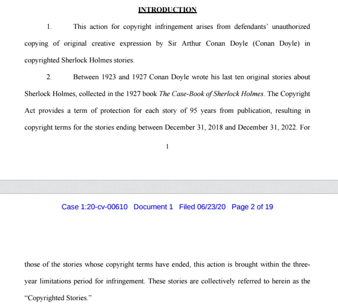 OK. They're basing their case on the last 10 stories, and they are claiming for some prior acts. They are also not challenging the holding in Klinger v Conan Doyle, which is an interesting choice, given that this is in the 9th Circuit, and that case was in the 7th.