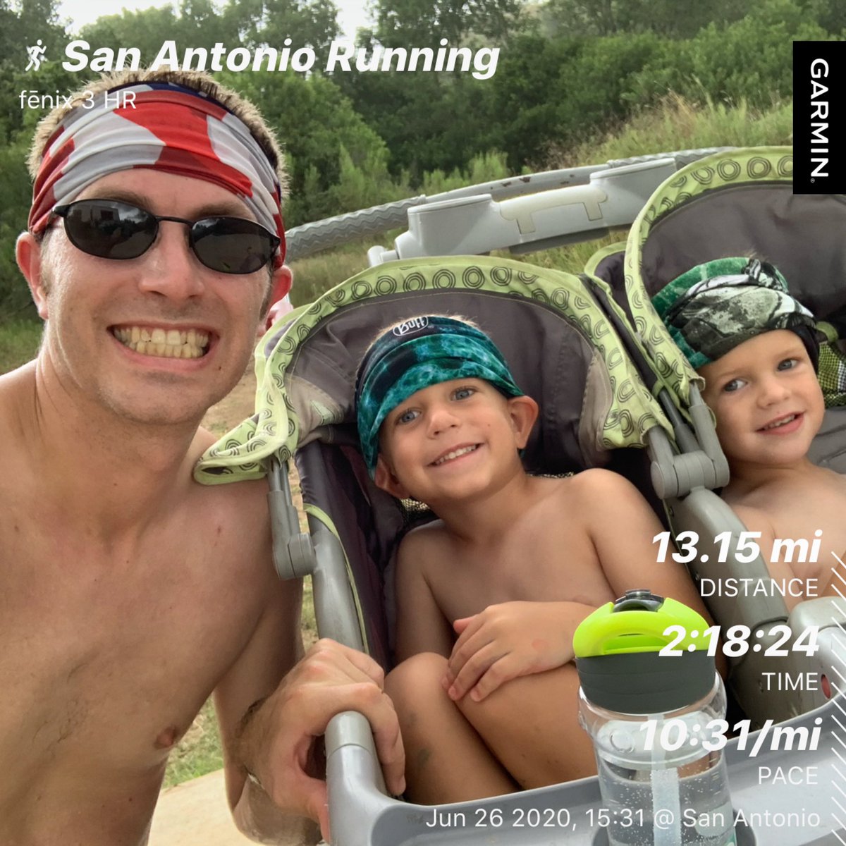 BrianKPfeiffer's tweet photo. Half Marathon with the kids. This is half number 12 for June. #running #joggingstroller #leoncreekgreenway https://t.co/nhgw1wmEcG