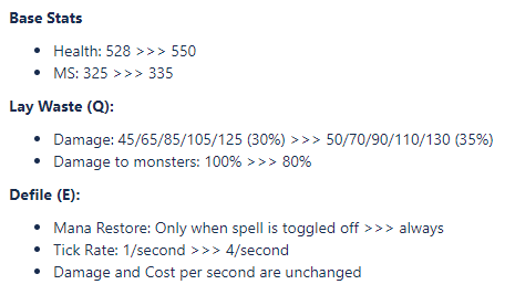 RiotPhlox's tweet photo. Current Karthus list you'll see on PBE whenever it next deploys. Currently making sure it's the right size of buffs and nerfs and hitting what we want to hit (probably will change). W changes will continue to be tested internally but no guarantees! https://t.co/AcF6K0LHRO