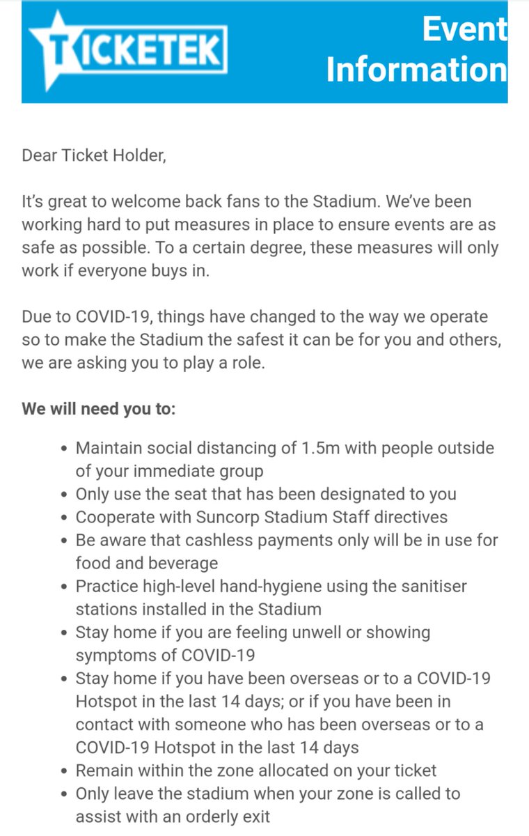 Note ticket conditions around  #COVID19  @NRL  @brisbanebroncos  #NRL    #NRLBroncosTitans. Clear comms. – bei  Suncorp Stadium