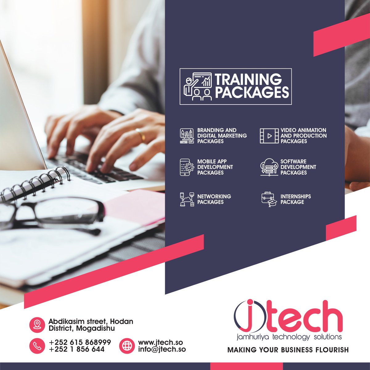 Jtech_somalia's tweet photo. Training Programs
JTech also offers both standard and on-demand ICT training courses for individuals and organizations to equip them with a practical hands-on experience.
To get more info about Jtech, please visit: https://t.co/llRTwtG7T5
#LifeAtJtech #Jtech🇸🇴 https://t.co/WNDYeMP3Xk