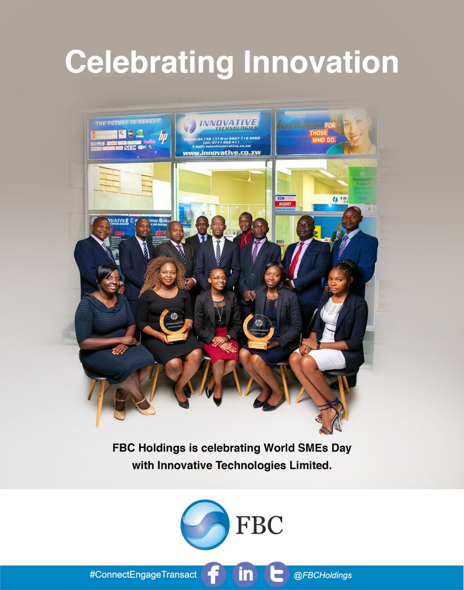FBCHoldings's tweet photo. FBC Holdings joins the world in celebrating World SMEs Day. We offer financing and advisory services to our clients and Innovative Technologies is one of the many we support. They have grown as a distributor of IT solutions and we wish them continued success.
#BusinesBanking https://t.co/DCSEbEuiIQ