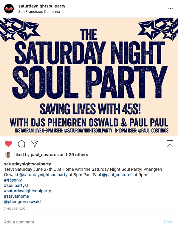 knockoutsf's tweet photo. Listen to THE SATURDAY NIGHT SOUL PARTY Live from #knockoutsf on INSTAGRAM LIVE Tomorrow Night! 8pm And stay tuned for Dark Wave Post Punk & Death Rock w DJs Deathbeats & Paul Paul right after! 10pm #knockoutsf #saturdaynightsoulpartysf #choosevinyl https://t.co/5zGHFg4gp6