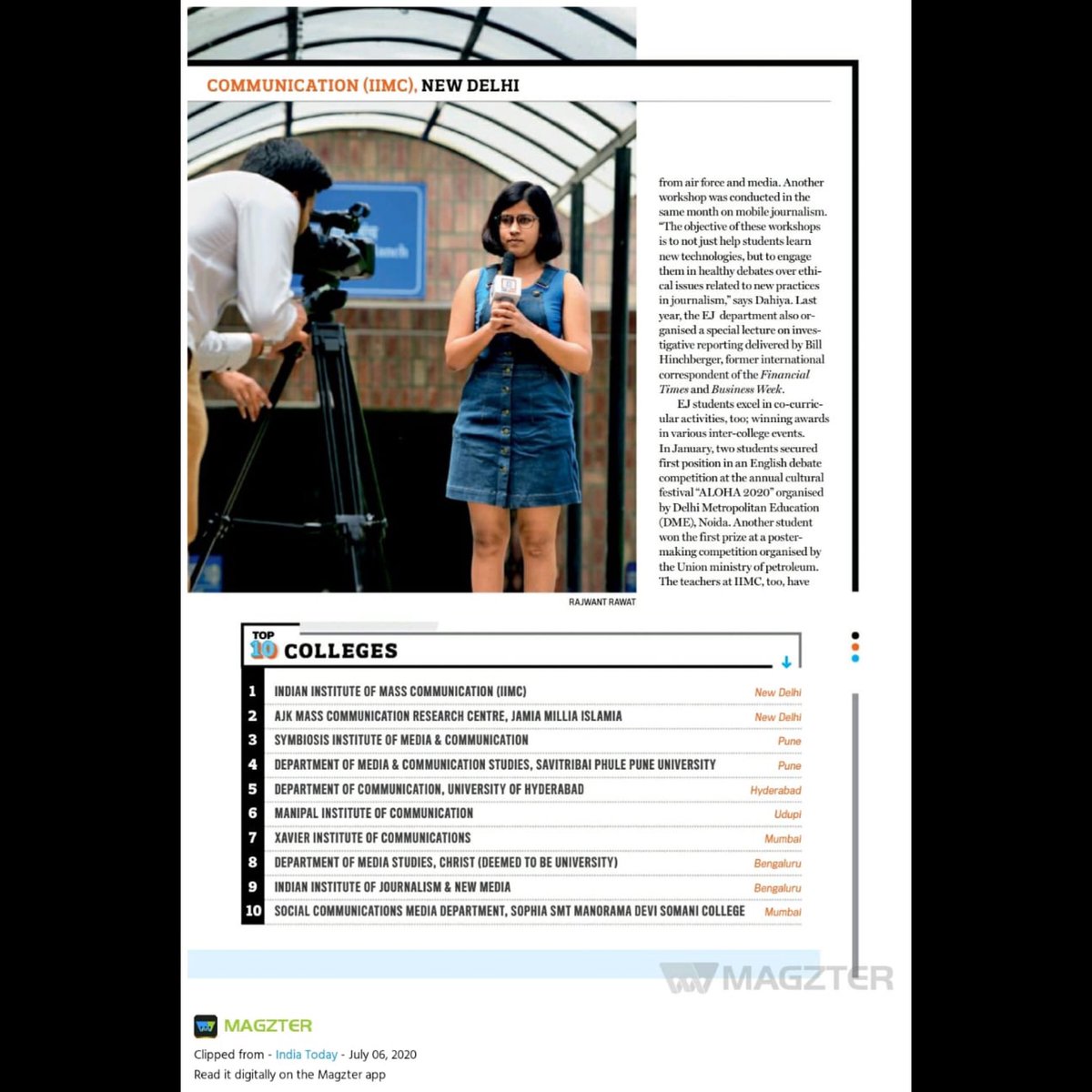 theejchronicle's tweet photo. India Today ranks IIMC, as the best college for Mass communication in India. It has highlighted various activities of Dept. of English Journalism throughout the year. Interviews of Course director Prof. Dr. Surbhi Dahiya alongside Krishna and Hemanshi are featured. #lifeatej https://t.co/a75pmZEVcw