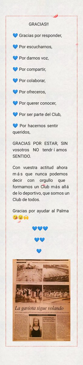 cnpalma's tweet photo. Desde el @cnpalma queremos dar las gracias a todas las personas que, de una forma u otra, han colaborado y colaboran con nosotros en estos momentos difíciles, nos dáis la ilusión necesaria para seguir con más fuerza, GRACIAS A TOD@S POR VUESTRO ESFUERZO 🙌💙💙
#TodosSomosElPalma https://t.co/w1Mx5tBPO3
