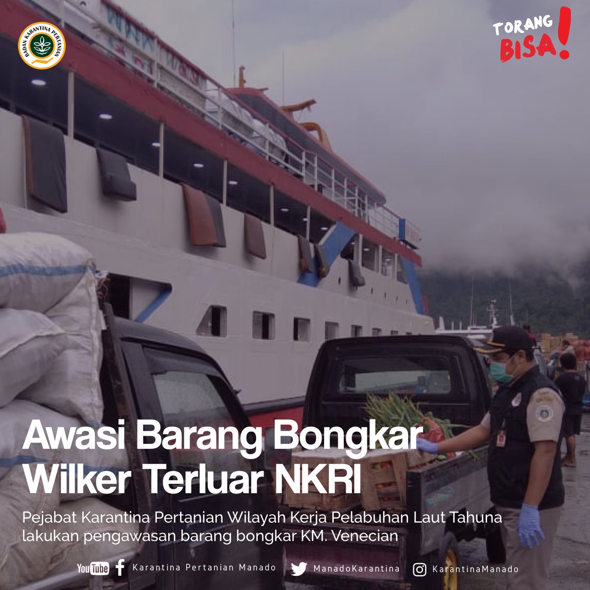karantinasulut's tweet photo. (27/6)Pejabat Karantina Pertanian Wilker Pelabuhan Laut Tahuna lakukan pengawasan barang bongkar KM. Venecian dari Pelabuhan Laut Manado. 
Sebagian besar barang” yang dibongkar berupa komoditas pertanian (sayur, telur, serta bahan pokok)
#TorangBisa
#LaporKarantina @Barantan_RI https://t.co/lOCRkssodg