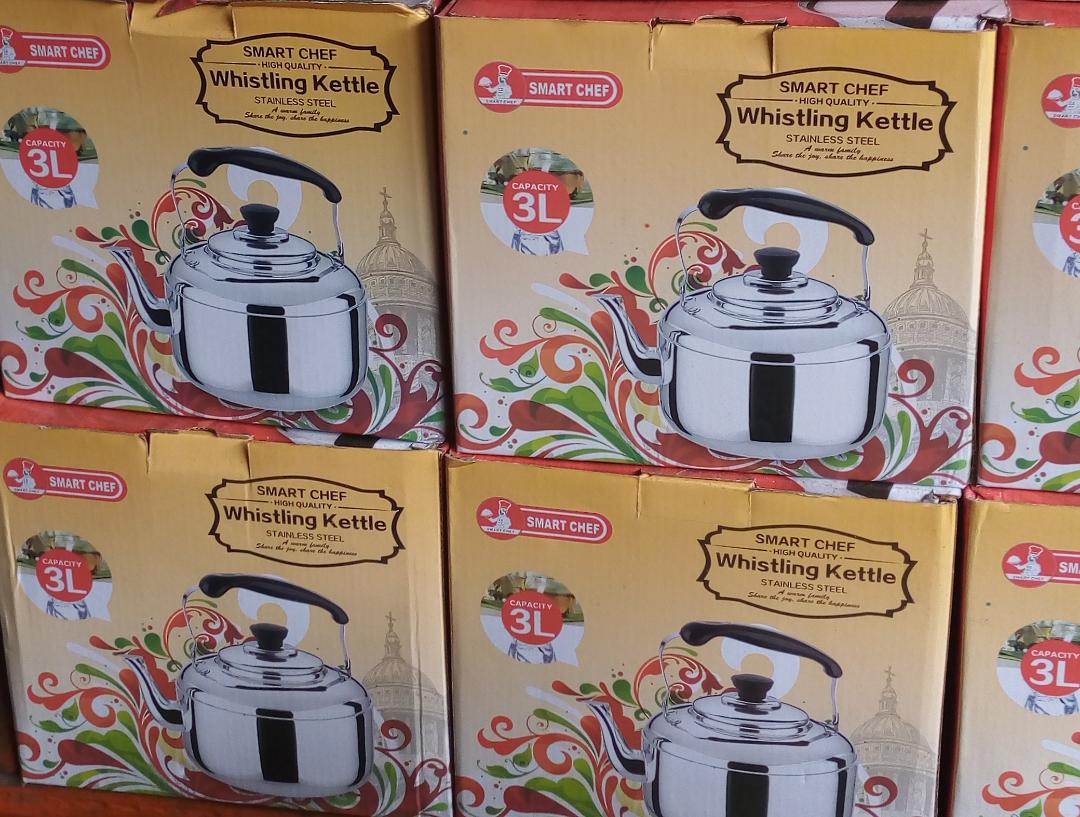 Whistling kettlesFrame 1 - 5.8 litres whistle kettle N6500Frame 2 - 3 litres whistle kettle N4000We deliver every where in the country and Wholesales is available for people that wants to re sell.