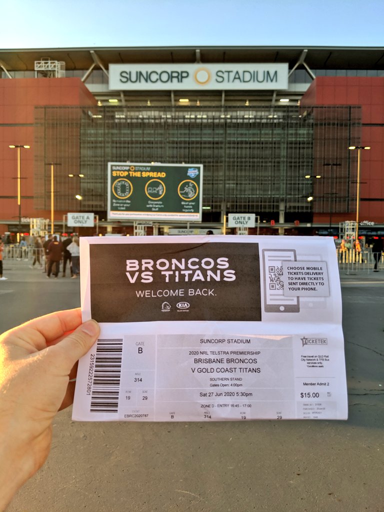  Snapshot documenting the fan journey tonight heading back to  @brisbanebroncos  @NRL games at Suncorp Stadium in Brisbane, Australia. 10,000 fans allowed back tonight for  #NRL    #NRLBroncosTitans  #SportsBiz  #FanExperience