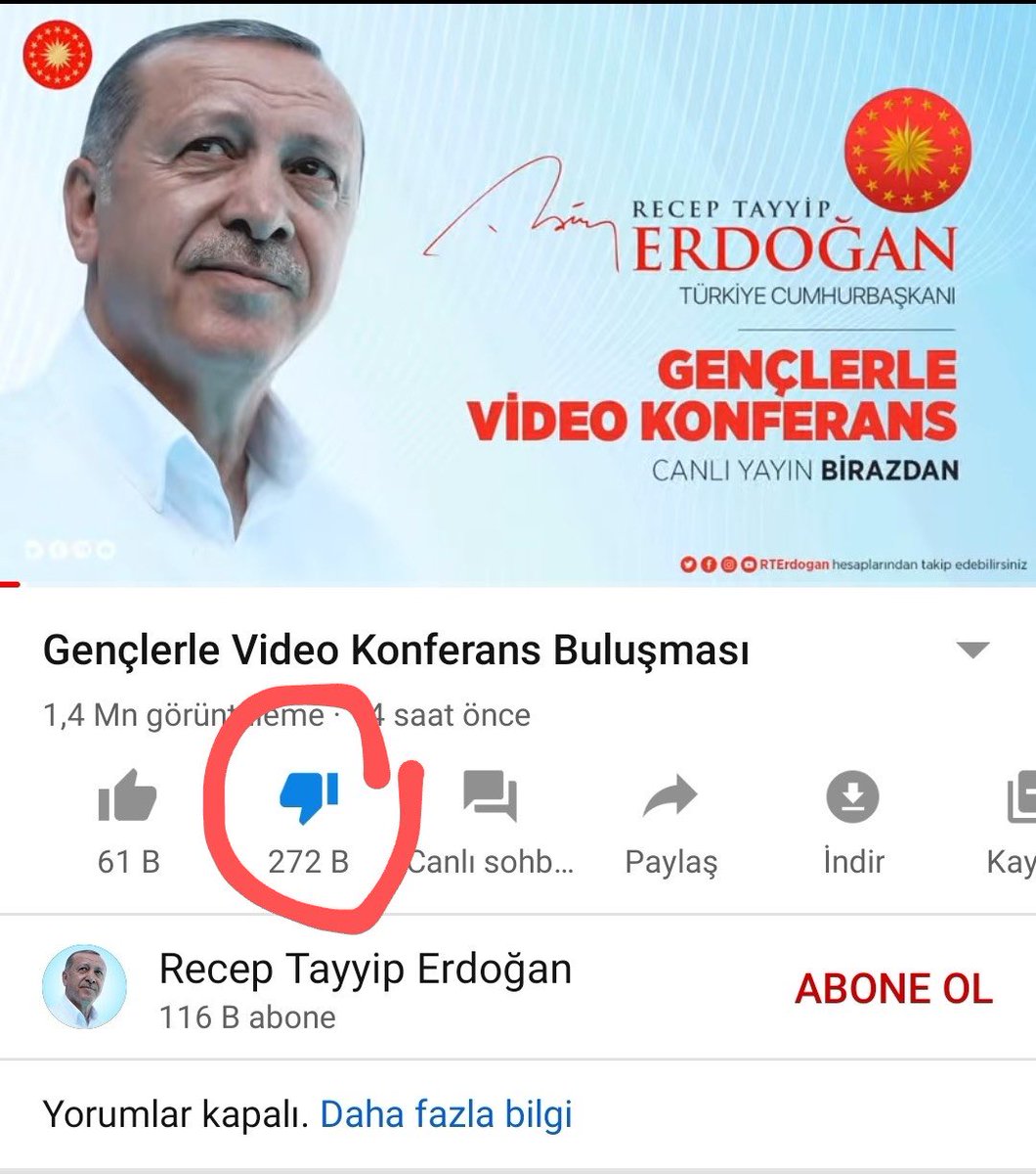 didim_chp's tweet photo. YouTube Türkiye tarihinin dislike rekoru kırıldı 😃 #OyMoyYok https://t.co/0msyah592f