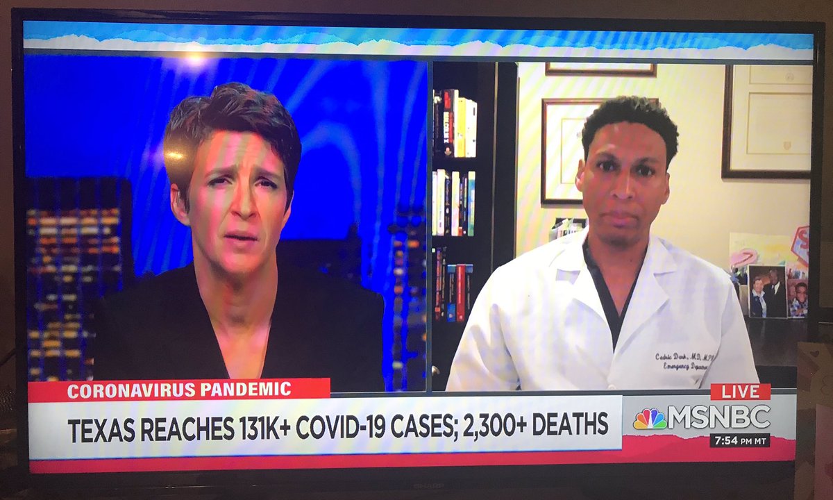 As #COVID peaks @RealCedricDark speaks truth to @maddow re. the crisis in #EmergencyDepartments and #ICU in Texas 
@ACEPNow @aaeminfo @bcmhouston #maskup #HealthcareHeroes