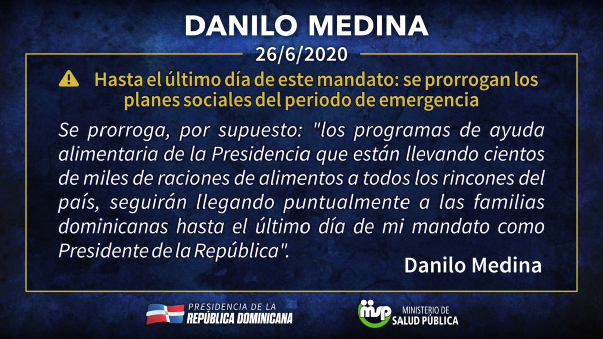 MTrabajoRD's tweet photo. El presidente #DaniloMedina, prorrogará los programas:
#FASE
#QuédateEnCasa
#ProgramaPaTi
Programas de ayudas alimentarias https://t.co/WF0NpmqpiP