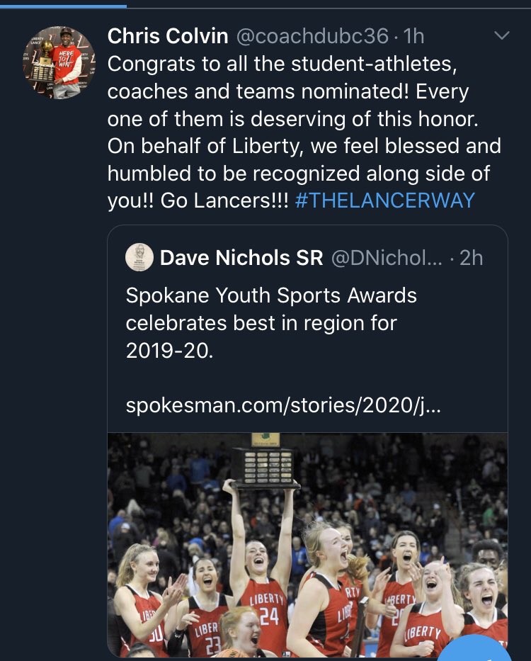 Aye!!!! We had a Liberty sweep of the Spokane Youth Sports Awards, congrats ladies! Go Lancers!! #THELANCERWAY
