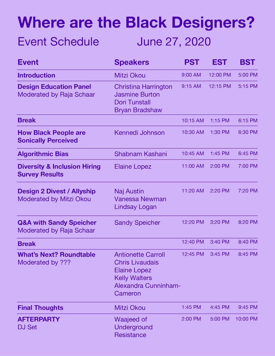 watbdsgners's tweet photo. Tomorrow’s official event lineup! Che our our Instagram for headshots and bios of all our wonderful speakers. https://t.co/5yTdNVMZAx