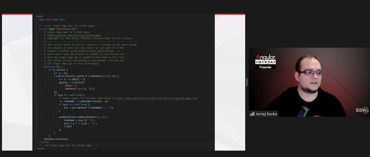 AngularHackDay's tweet image. We are now having our last talk for today presented by @jernej_kavka . JK is showing us different options to deploy your Angular Application for low cost.
There is exiting open mic session comping up afterwards, don't go away!
Join us r.ssw.com/AngularHackDay…