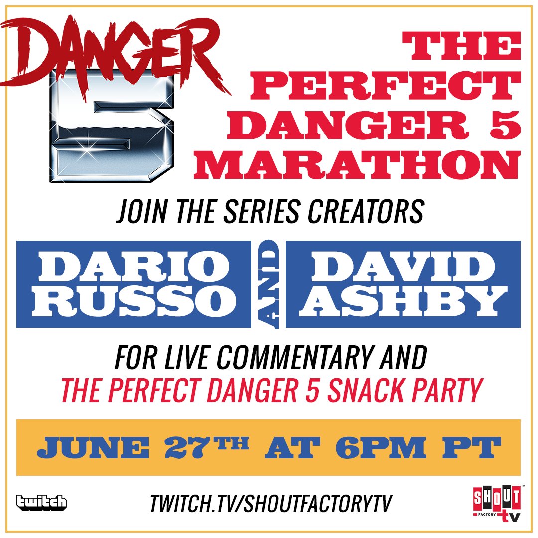 Only 1 day to go! Join #Danger5 creators <a href="/dariodactyl/">Dario Russo</a> and @divadybhsa  Saturday 6/27 @ 6pm PST for #ThePerfectDanger5 Marathon on <a href="/Twitch/">Twitch</a>! twitch.tv/shoutfactorytv #ShoutFactoryTV