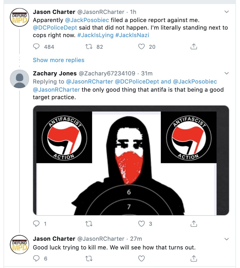 Here is the profile of the lead agitator 'Jason R Charter' who is on video violently assaulting police and  @JackPosobiec.Mr. Charter has multiple tweets claiming responsibility for the assault.Are Antifa criminals held accountable?We will see...