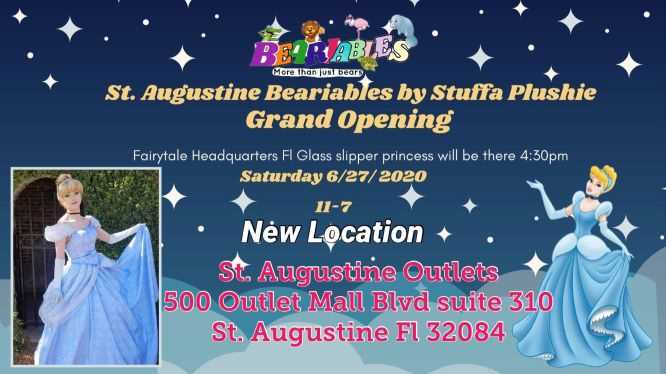 StAugOutlets's tweet image. Cinderella’s making a visit for the big Grand Opening of Beariables this Saturday at 11:00 a.m. Giveaways, drawings, picture with Cinderella!