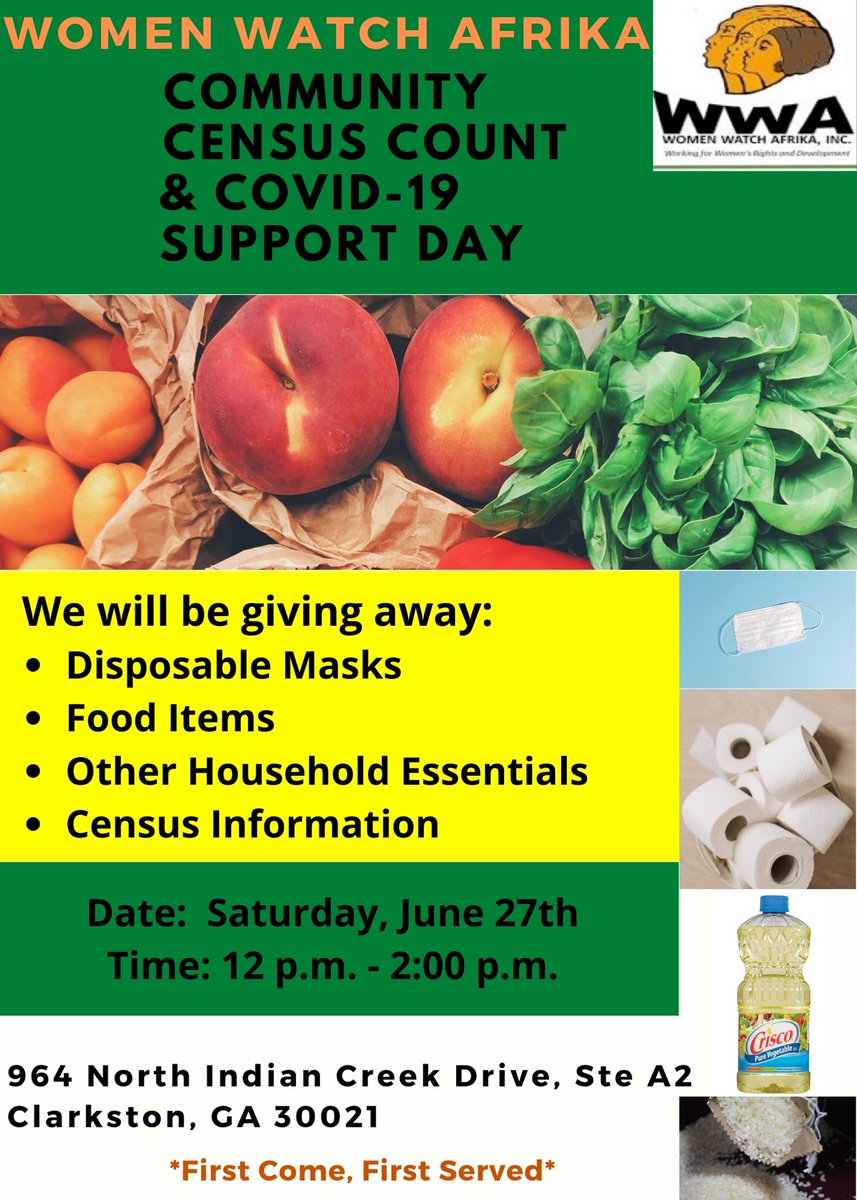 WomenWatchAfri's tweet photo. TOMORROW!
#WomenWatchAfrika Community #CensusCount & #COVID19 Support Day Outdoor Event:
June 27 @ 12
Over 120 bags of groceries, masks, vegetable oil, other household essentials, & Census Information will be distributed
Open to the public. *There will be social distancing https://t.co/N03EesGtYg