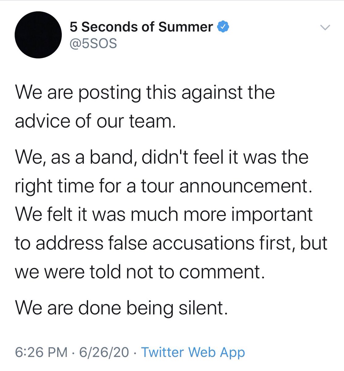5SOS. Just today they went against Modest! by addressing the sexual assault allegations made against them. They were advised not to address the claims. Sexual assault claims are serious accusations. Modest was putting the band’s career in jeopardy.