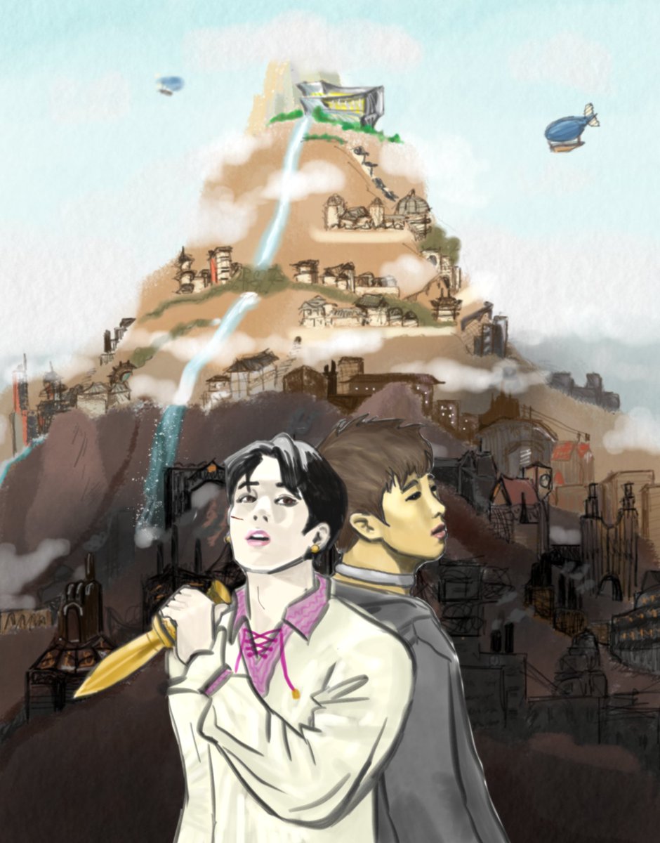 CocoaBop's tweet photo. So the beautiful fic City of Clouds by @LittleFear2 inspired me to do some fanart of the fantasy/steampunk setting

Enjoy the art and check out the fic!! https://t.co/ZkSLt2n2qB #btsfanart #btsfic #namkook https://t.co/CiuKavkr5r