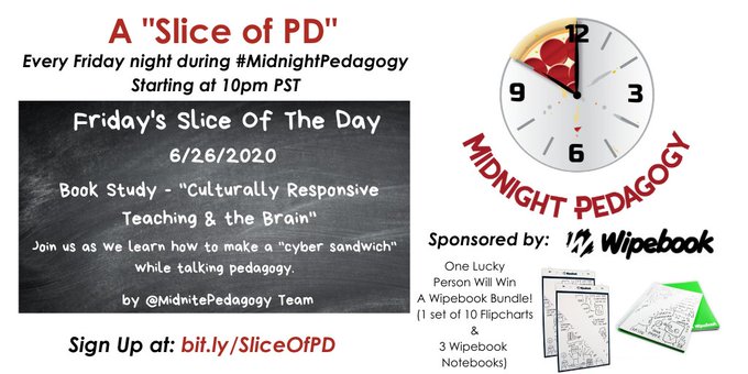 MidnitePedagogy's tweet photo. Join us for a #SliceOfPD
Learn about how to "Make a Cyber Sandwich." Listen, learn, & grow as we talk about @Ready4rigor 's "Culturally Responsive Teaching " All are welcome. Please join us. https://t.co/zNKCy85frw
#midnightpedagogy https://t.co/0N8E7GJx6v