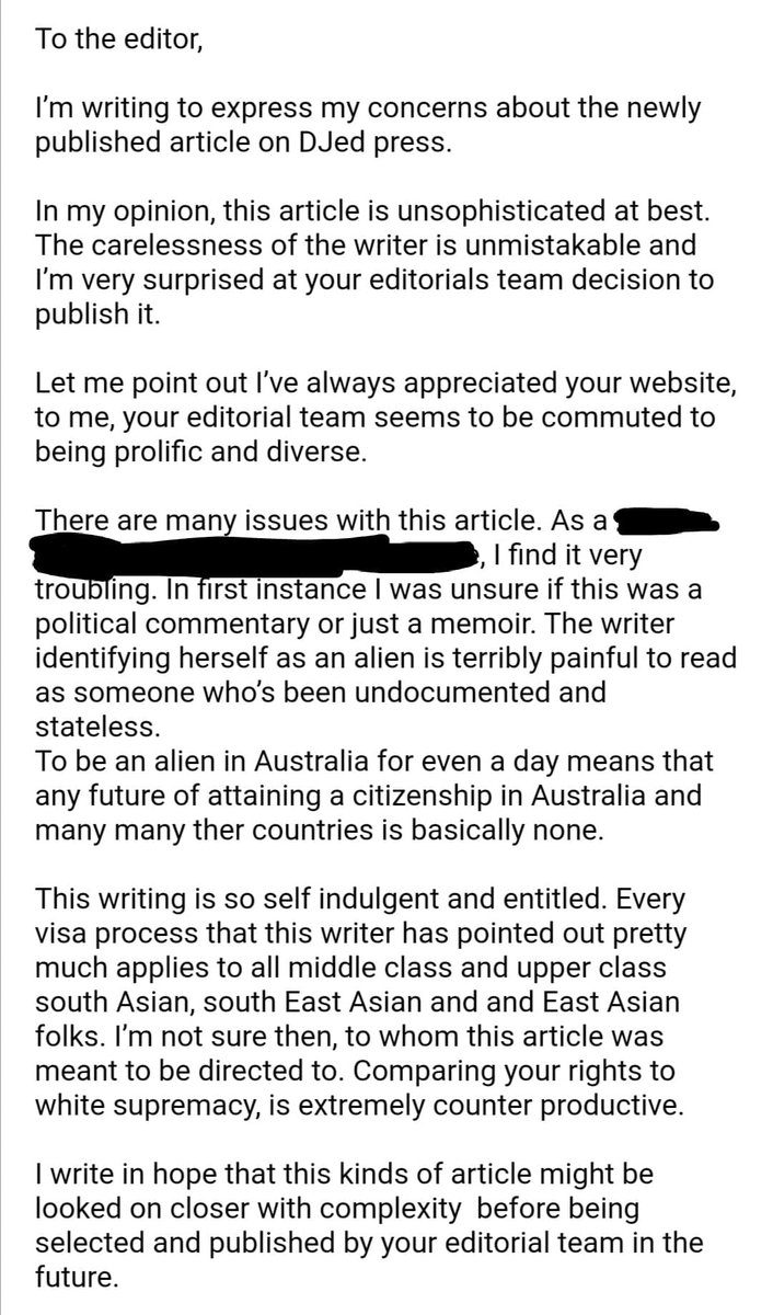 The next person to provide feedback sent an email, two days after the piece was published. They were also very unhappy and let me know that in no uncertain terms.