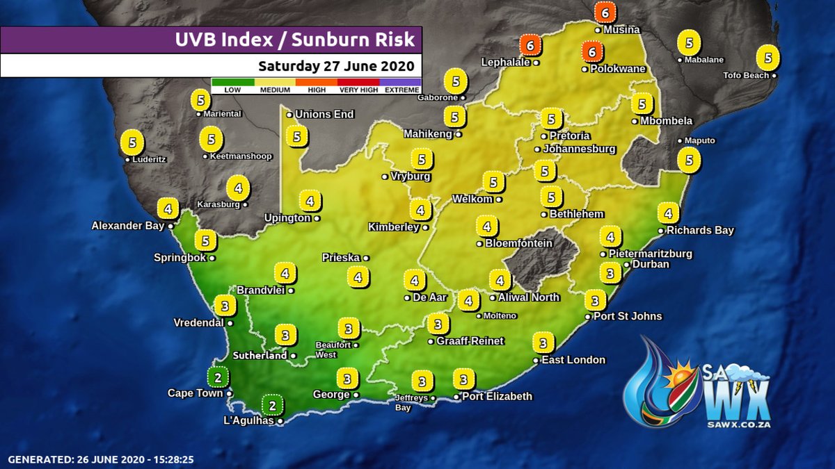afriwx's tweet photo. 🇿🇦 Clouds, Winds and UVB for 𝙎𝙤𝙪𝙩𝙝 𝘼𝙛𝙧𝙞𝙘𝙖 Today (Saturday 27 June 2020) - 🌞 🇿🇦 Weather @ https://t.co/v7nzukUAo4 - #Meteogram #WXCharts #SouthAfrica #Weather #Clouds #Wind #UVBIndex #SAWX https://t.co/MHiEODPJI8