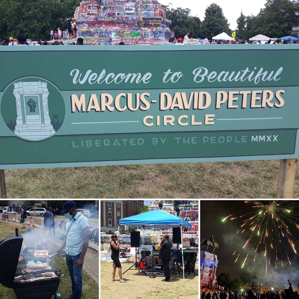 Many outside of Central Virginia may not know this, but the heart of where all of this is going down is Marcus-David Peters Circle (formerly the raggedy ass Lee Monument). Residents have transformed this space into their own. Credit:  @GoadGatsby,  @MalloryNoePayne