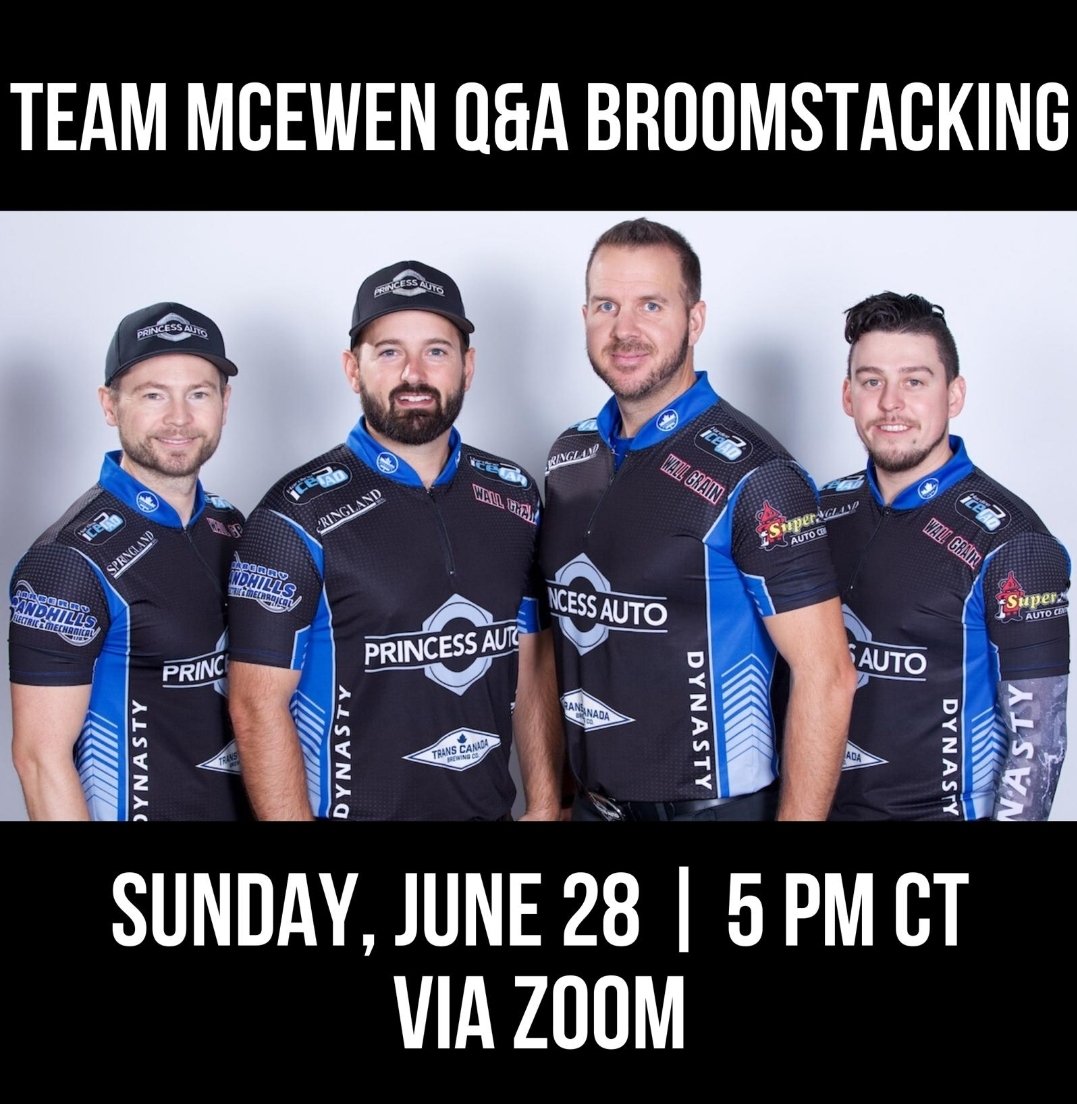 C_hodgy's tweet photo. Hey curling fans! This Sunday 5pm CT we are getting the gang back together for some Broomstacking & a Q&A session with our good friends at @HardlineCurling . Register here to join the session. Everyone is welcome! @TeamMcEwen https://t.co/Dnj6CBMG7C @grandslamcurl @CurlingCanada https://t.co/oos0NrXhYr