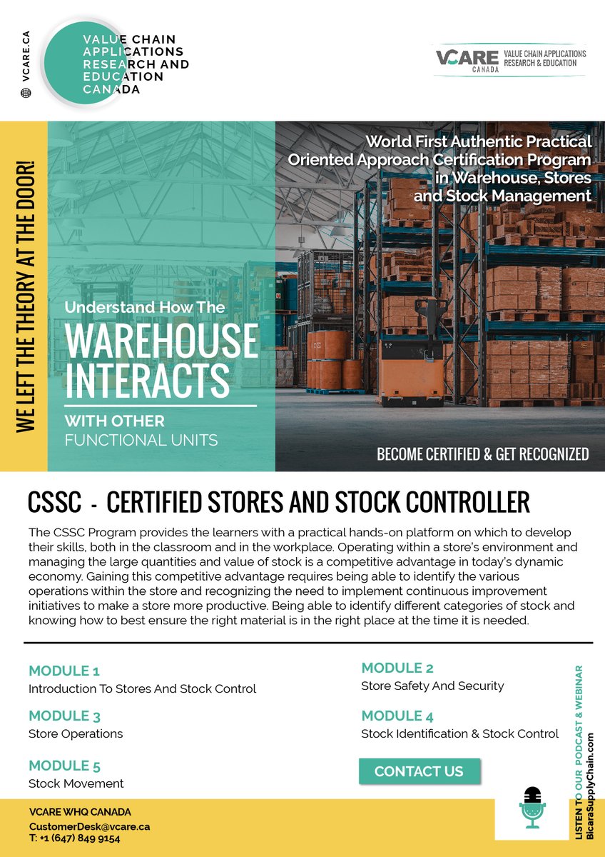 Understand How the Warehouse interacts with other Functional Units

Certified Stores and Stock Controller teaches the Best Warehousing Skills: vcare.ca/cssc

Contact VCARE WHQ for your inquiries:
E: naeem.ahmed@vcare.ca
M: +1.647.849.9154