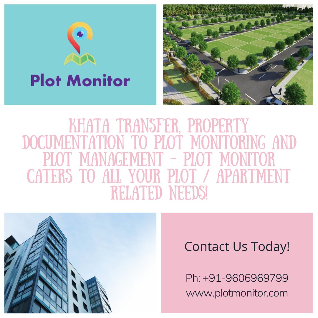 plotmonitor's tweet image. Khata Transfer, Property Documentation to Plot Monitoring and Plot Management - PLOT MONITOR caters to all your Plot / Apartment related needs!

Contact us today!
Ph: +91-9606969799
plotmonitor.com
#PlotMonitoring #SiteMonitoring #PlotManagement #KhataTransfer #SiteSurvey