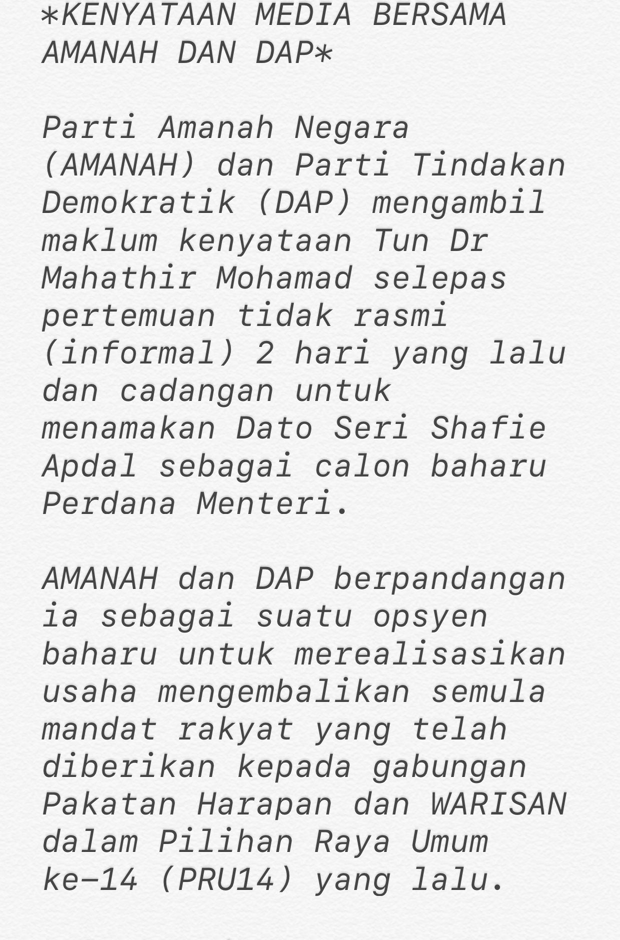 Melissa Goh On Twitter It S A New Option Dap And Amanah Said They Will Discuss It With Their Respective Central Leaderships Before Bringing It To Pakatan Harapan Presidential Council Chaired By Pkr
