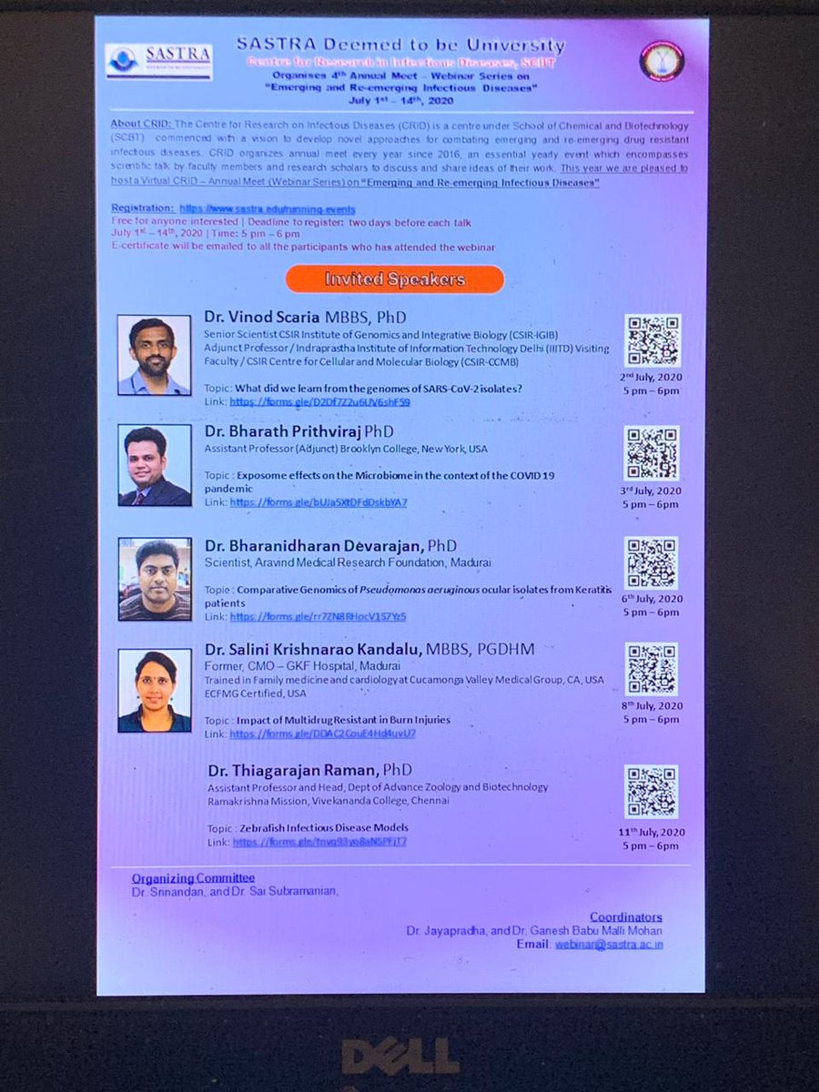 Jayapradha (@jpsastra) on Twitter photo Dr.Vinod Scaria, Dr.Bharath Prithiviraj, Dr.Bharanidharan devarajan, Dr.Shalini, Dr.R.Thiagarajan, Invited speakers will deliver lectures in the webinar series organised by CRID, Biotechnology, SASTRA.Refer flyer <a href="/RajanSekar1/">Rajan Sekar</a> <a href="/swamin76/">Swami</a> <a href="/SVaidhyasubrama/">S.Vaidhyasubramaniam</a> Dr.Vinod Scaria, Dr.Bharath Prithiviraj, Dr.Bharanidharan devarajan, Dr.Shalini, Dr.R.Thiagarajan, Invited speakers will deliver lectures in the webinar series organised by CRID, Biotechnology, SASTRA.Refer flyer <a href="/RajanSekar1/">Rajan Sekar</a> <a href="/swamin76/">Swami</a> <a href="/SVaidhyasubrama/">S.Vaidhyasubramaniam</a>