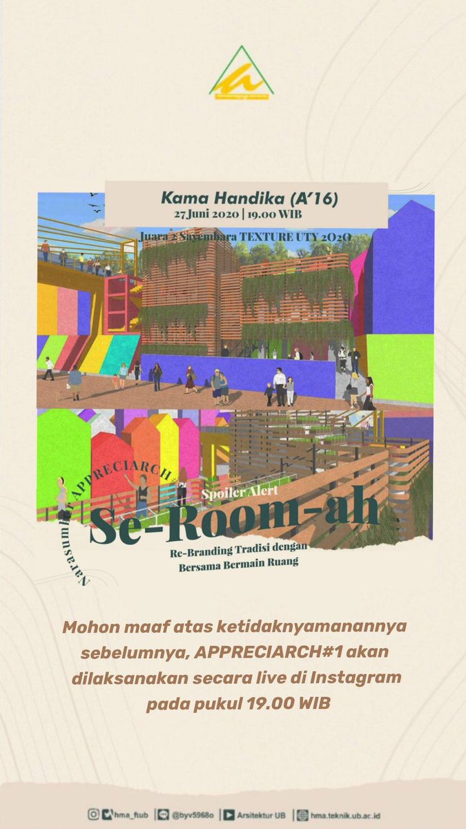 hma_ftub's tweet photo. [APPRECIARCH]

Halo KBMA! Dikarenakan ada sedikit kendala, appreciarch akan diundur hingga pukul 19:00 nanti. Mohon maaf atas ketidaknyamanannya. Yuk tetep ramein yaa! https://t.co/Y2D4WEYvMe