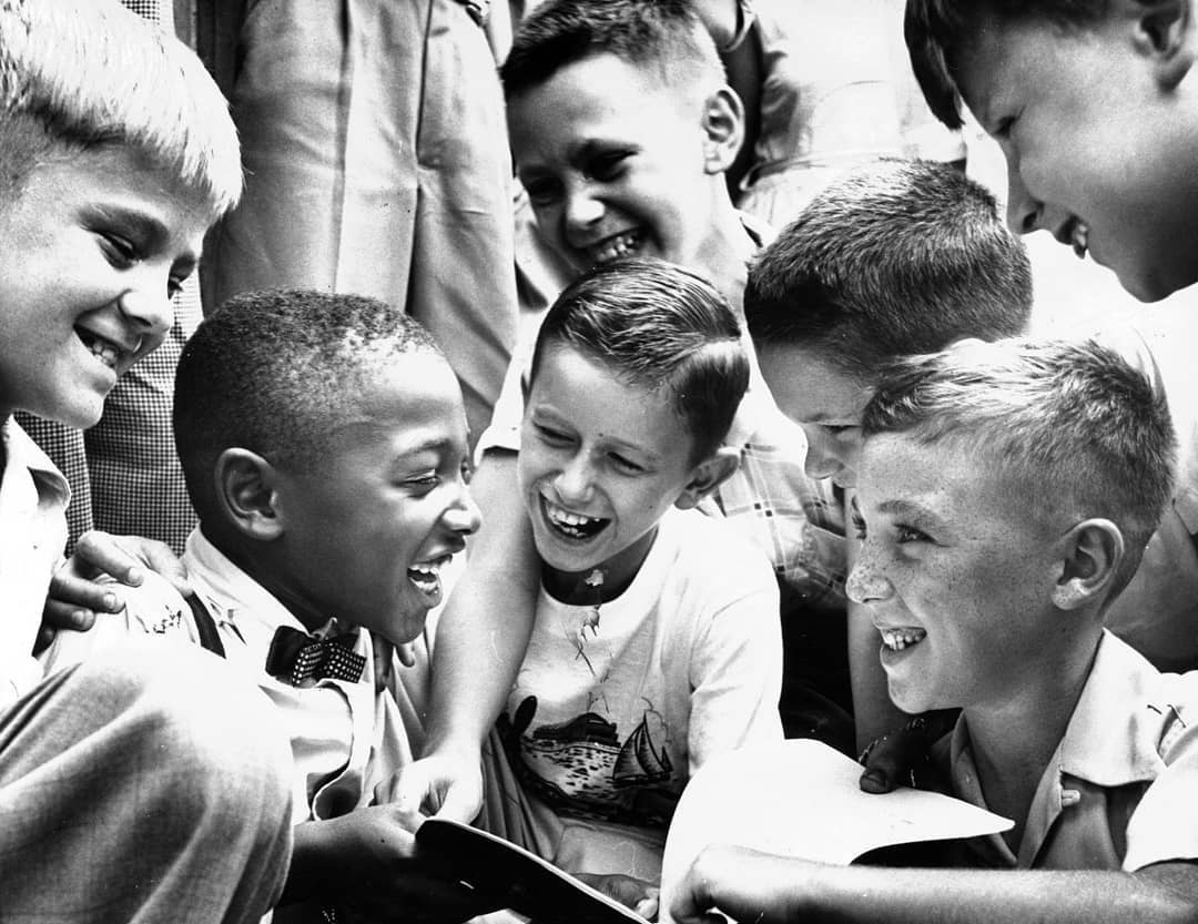 No one is born racist .Charles Thompson greets his new classmates at Baltimore Public School No. 27 on Sept. 1954, less than 4 months after the Supreme Court ruled that racial segregation was unconstitutional..Photo Richard Stacks