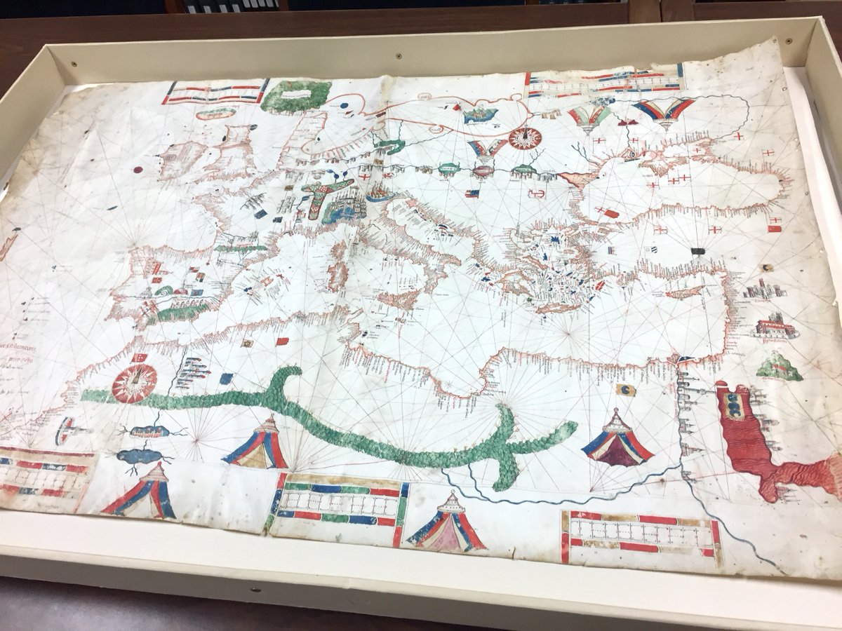 My favourite was the Canepa Portolan from 1489, with its beautiful illustration and vivid colours. It's a halfway house between fantastical maps and a true guide. Before any nationalists get too excited, the George Crosses all over the eastern Mediterranean are Genoese...