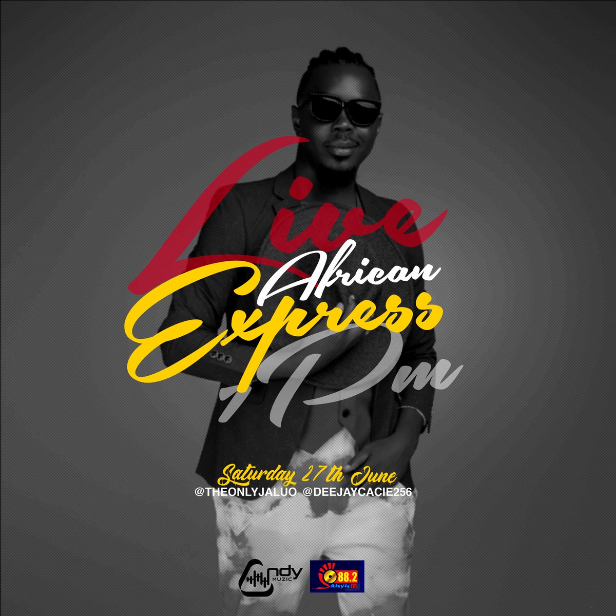 MuzicAndy's tweet photo. Hey fam let’s all tune in 7pm tonight on @88.2sanyufm  African express with @theonlyjaluo @Deejaycacie256  live premier #kamooli 🔥 https://t.co/VDDh42F1qT