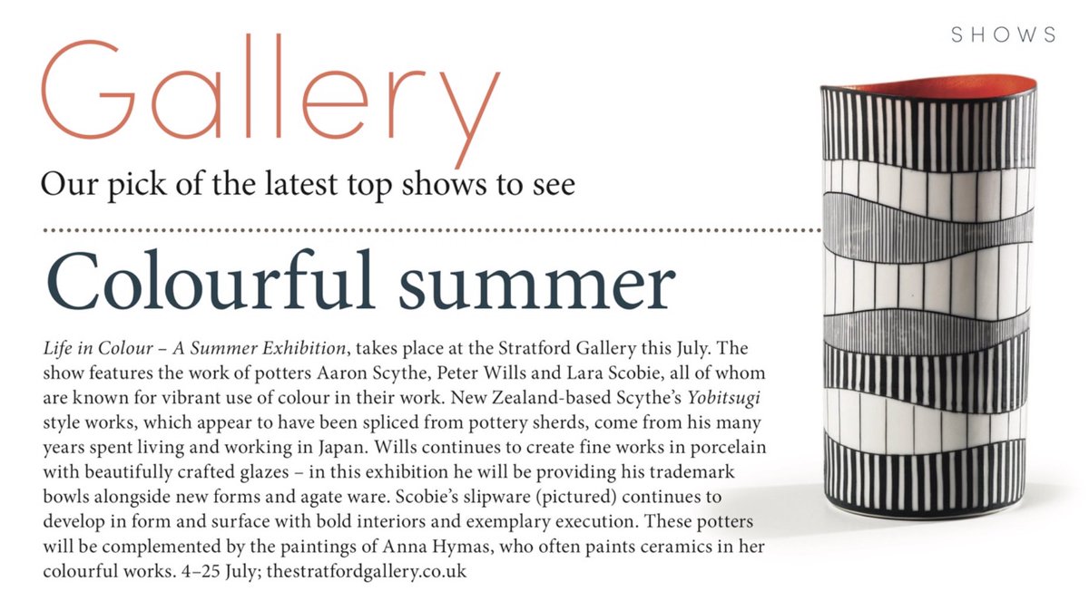 We are delighted to have our forthcoming show listed in <a href="/ceramicreview/">Ceramic Review</a>'s latest issue.  We promise you a fabulous and vibrant show.  Stay tuned to our website for launch details.  #ceramics #artgallery #studioceramics #paintings