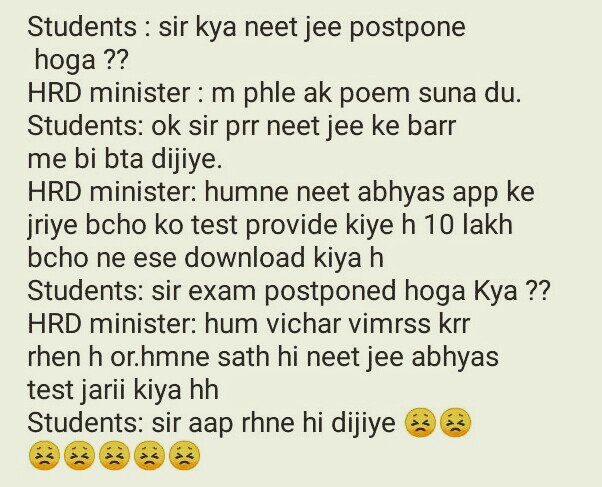 _Prateek07's tweet photo. #MHRDspeakup 
#HealthOverNEETjee 
@DrRPNishank please think about NEET and JEE exam in this situation,Kavita to baad me bhi sun lenge https://t.co/2ifu3wa9d3