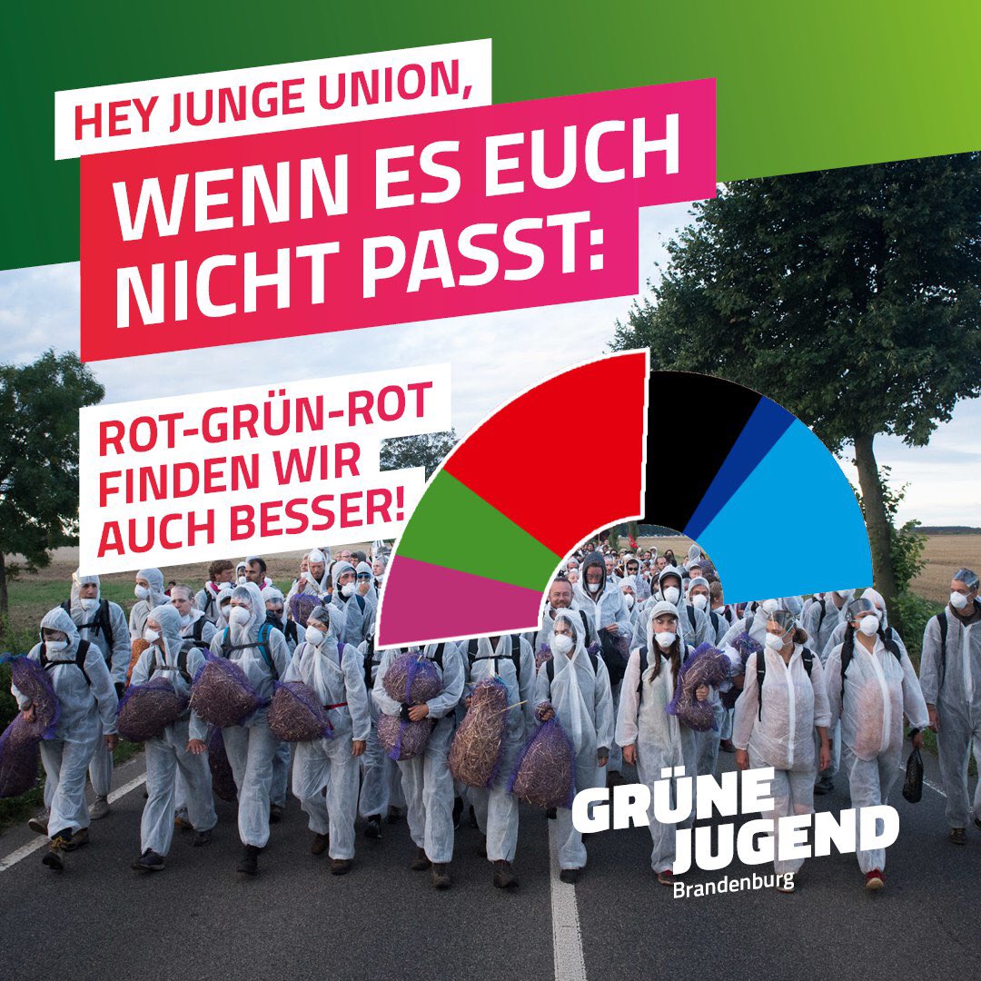 gj_brandenburg's tweet photo. Hey @JUBrandenburg ,
wenn ihr die Zusammenarbeit in der Landesregierung unserer Mutterparteien, nicht aushalten könnt:
#R2G fänden wir auch besser.
Mit unserer #Solidarität zu @Ende__Gelaende haben wir kein Problem. https://t.co/7PkPhYyYyb